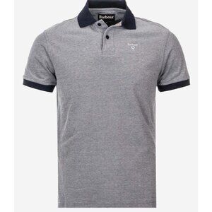 Barbour Essential Sports Mix Polo Shirt Pique Cotton Mens XXL Grey Blue Preppy